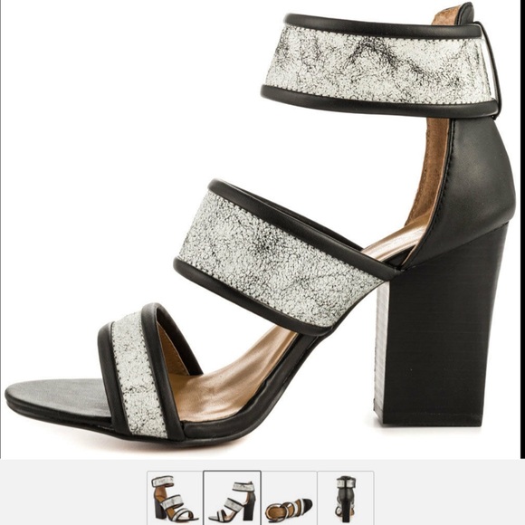 Report Signature Black/White LEATHER Strappy Sandals Heels 7M - Picture 2 of 15